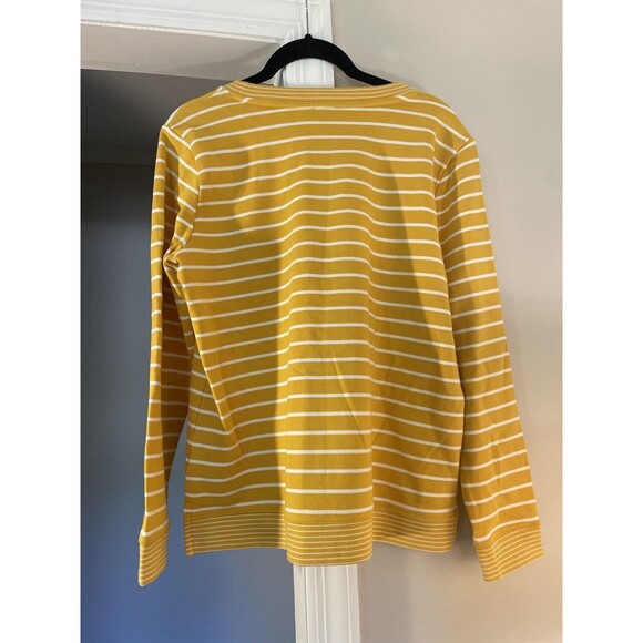 Talbots Sweater Medium Petite 100% Cotton Striped Knit Pullover Yellow/White - Picture 2 of 8